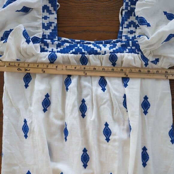 Lulus Mykonos Moment white blue Embroidered linen shift mini dress‎ size M - Picture 11 of 16